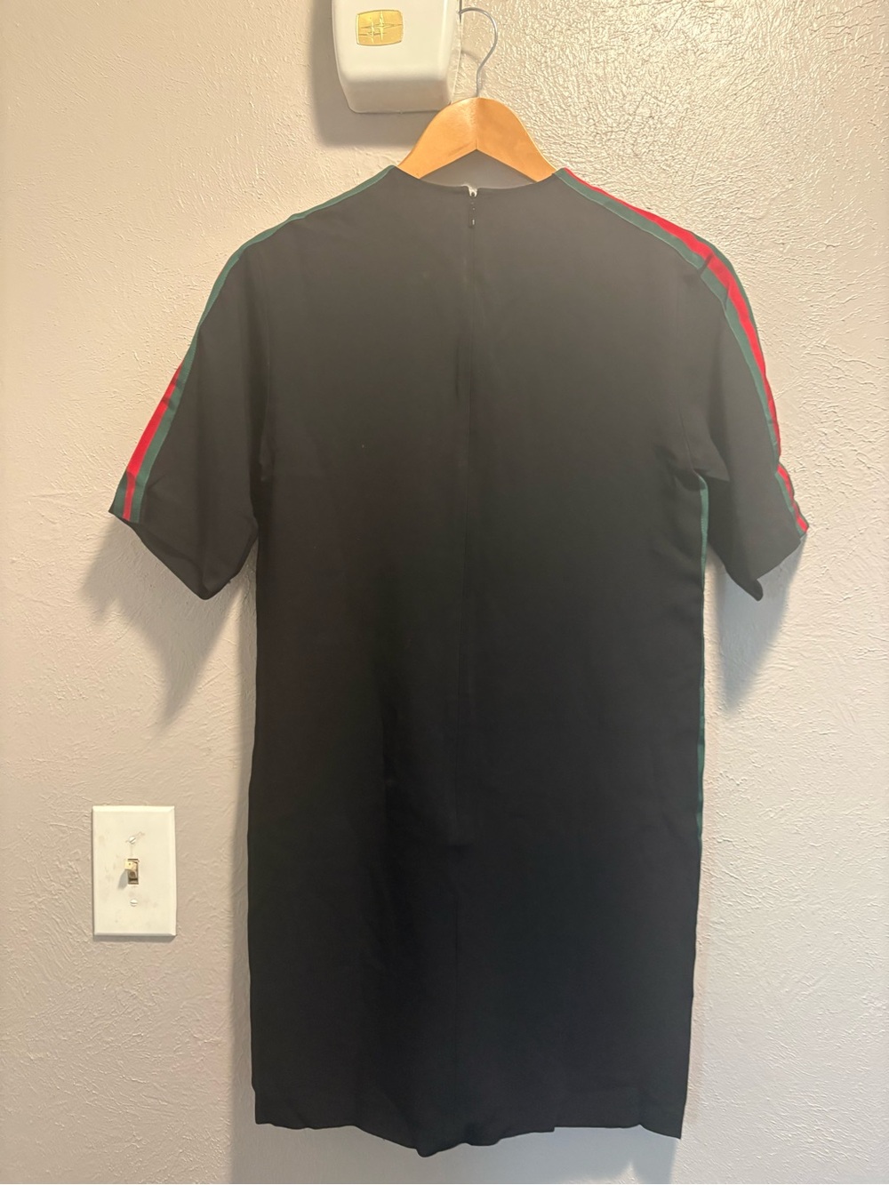 Gucci Black Short Sleeves dress with Red and Green Shoulder Stripes